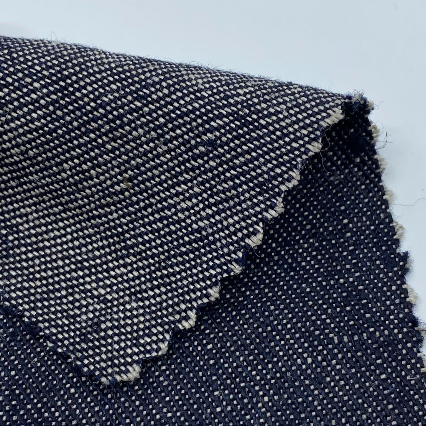 Tissu - Sergé lin denim bleu écru