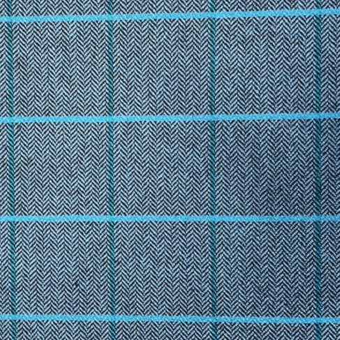 Tissu - Lainage laine polyester gris bleu à carreaux