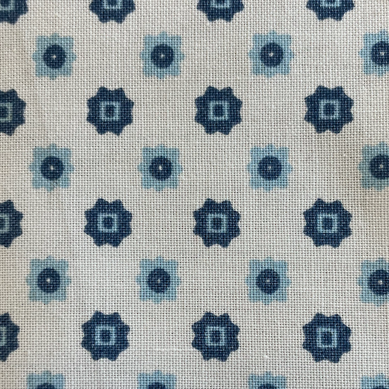 Tissu - Toile polyester coton blanc à motif bleu