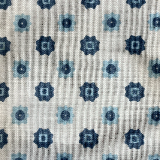 Tissu - Toile polyester coton blanc à motif bleu